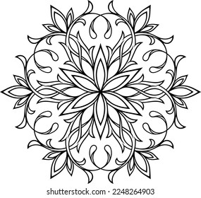Stylized victorian flower ornament. Designed contour circular symmetry ornamental elements