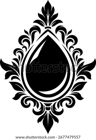 Stylized Victorian Gothic ornament with bead. Tattoo, ornamental design and decor element. Highly detailed and accurate lines for print or engraving