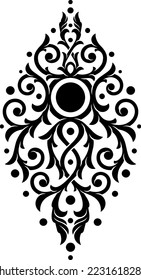 Stylized Victorian Gothic ornament with circle. Tattoo, ornamental design element for mehndi or damask pattern