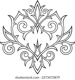 Stylized Victorian Gothic ornament heart shape. Designed contour symmetry ornamental elements, wedding and Valentines decor, line art type