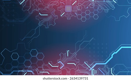 Stylized view of gears integrated with microcircuits. Concept of combining mechanics and electronics. Vector