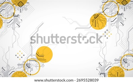 Stylized view of gears integrated with microcircuits. Concept of combining mechanics and electronics. Vector