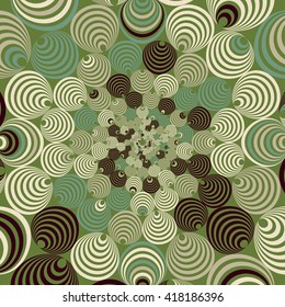 a stylized view of a smoke or water flow spreading from the center to the outside of the frame, in brown and green
