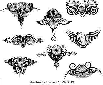 Stylized vignettes. Set of black and white vector illustrations.