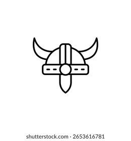 Stylized Viking Helmet Icon With Horns And Minimalist Line Art