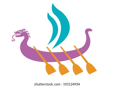 Stylized Viking Ship with Dragon Head Flat Vector