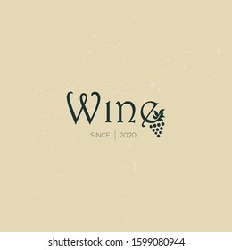 Stylized vintage grapes logo. Brand design element for organic wine, wine list, menu, liquor store, selling alcohol, wine company. 