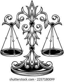 Stylized vintage scales. Zodiac sign Libra. Antique design element, decor, tattoo. Concept of balance