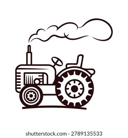 Stylized vintage tractor with smoke emitting from its exhaust pipe isolated on transparent background