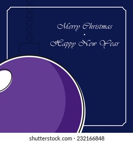 stylized violet Christmas ball with white shadow on a dark blue background
