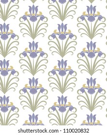  stylized violet iris on white background