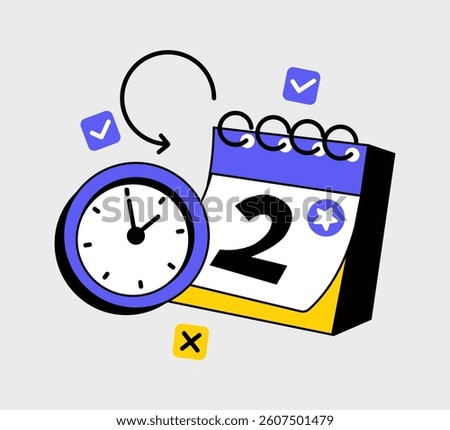 Stylized visual representing time management. A clock and calendar icon suggest schedules, appointments, and the importance of staying organized and meeting deadlines effectively.