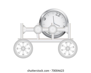 Stylized wagon with silver clock with the arrow