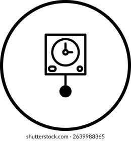 Stylized Wall Clock Icon with Pendulum in Circular Frame for Timekeeping Design