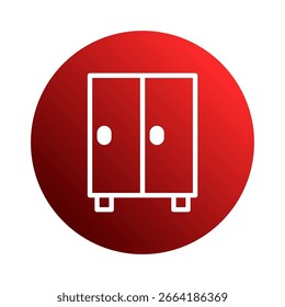 Stylized wardrobe icon on red gradient circle providing storage solutions and interior design representation with doors