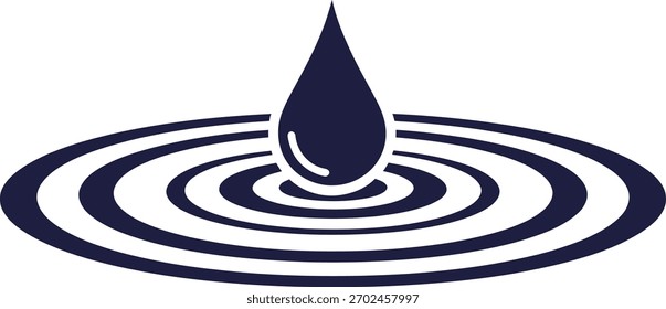 Uma gota de água estilizada que cria ondulações concêntricas, simbolizando a pureza, a natureza e o efeito de ondulação