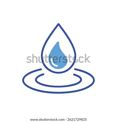 Stylized water drop graphic with concentric ripples. Clean minimalist design on a White Background. Symbolic for cleanliness and health.