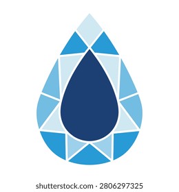 A stylized water drop logo design composed of geometric mosaic facets in various shades of blue and white, perfect for environmental, purity, or hydration branding.