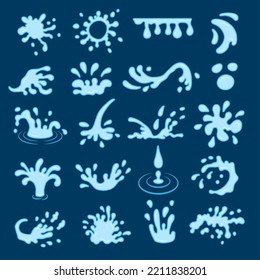 Stylized water drops. Ink or paint splashes visualization of water flow recent vector templates