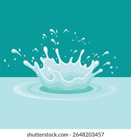 Mancha de água estilizada com ondulações e gotículas em um azul claro 