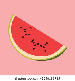 Stilisierte Wassermelone Slice - abstrakte rote Fruchtgrafik mit gemusterten Samen auf rosafarbenem Hintergrund
