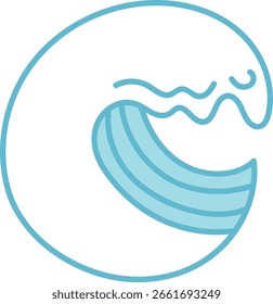 A stylized wave with flowing lines in a circular form. Curved shapes create a dynamic ocean motif. Cartoon vector illustration.