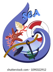 stylized wave with sea elements