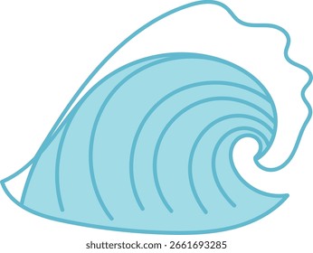 A stylized wave with smooth curves and flowing lines. The ocean wave is depicted with elegant arcs and a fluid form. Cartoon vector illustration.