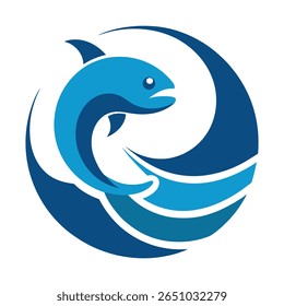 Stilisierte Wellen und springende Fische Logo