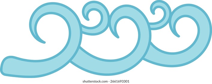 Stylized waves with smooth curves and spirals in a fluid motion. Elegant oceanic swirls create a dynamic flow and sense of movement. Cartoon vector illustration.