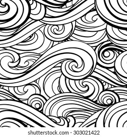 Stylized waves and twirls vector seamless pattern. EPS 8.