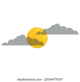 Stylized weather scene with a yellow sun partially obscured by gray clouds.