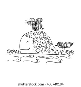 Stylized whale in a graphic style, vector illustration
