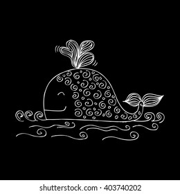 Stylized whale in a graphic style, vector illustration
