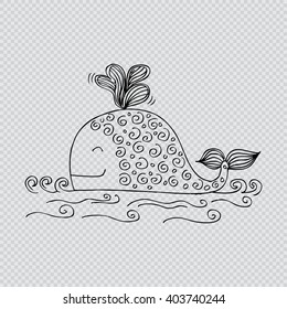 Stylized whale in a graphic style, vector illustration
