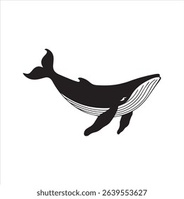 Stylized Whale Silhouette Icon – Elegant Ocean Mammal Vector with Decorative Lines
