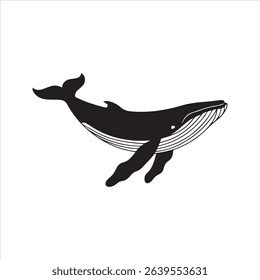 Stylized Whale Silhouette Icon – Elegant Ocean Mammal Vector with Decorative Lines