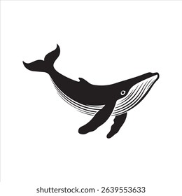 Stylized Whale Silhouette Icon – Elegant Ocean Mammal Vector with Decorative Lines