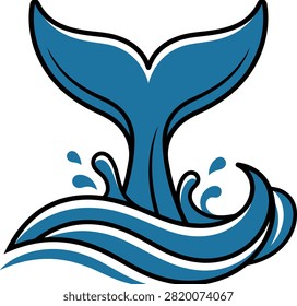 Stylized whale tail emerging from ocean waves, symbolizing marine life and nature's beauty
