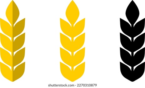 Stylized Wheat Ear without Stem Bakery Food Harvest Symbol Icon Set. Vector Image.