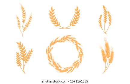 Stylized Wheat Head or Spikes Isolated on White Background Vector Set