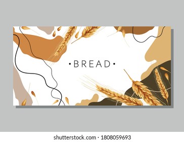 Stylized wheat on an abstract background with the text. Banner, poster, wrapping paper, sticker, print, modern textile design. Vector illustration. 
