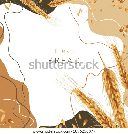 Stylized wheat on an abstract background with the text. Banner, poster, wrapping paper, sticker, print, modern textile design. Vector illustration. 