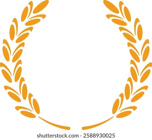 Stylized wheat stalks forming a circular laurel wreath, symbolizing victory, achievement, and abundance, ideal for agriculture, food, or award related designs