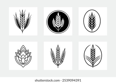 Stylized Wheat Stalks Icon Vector  High-Quality Black-and-White Illustration