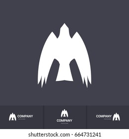Stylized White Bird of Prey for Mascot Logo Template on Dark