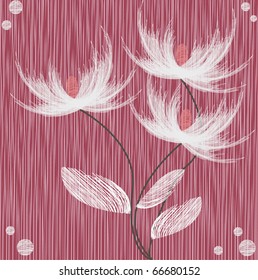 Stylized white flowers on red background