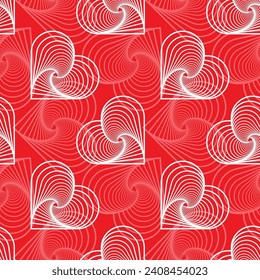 Stylized white heart seamless pattern on red background. St Valentine's vector illustration.