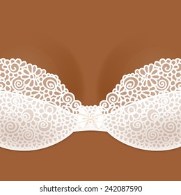 Stylized white lacy bra with bow on dark-skinned girl