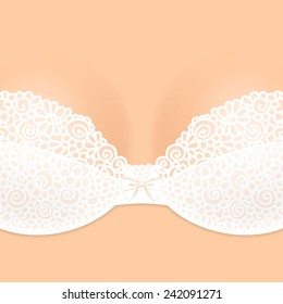 Stylized white lacy bra with bow on white-skinned girl